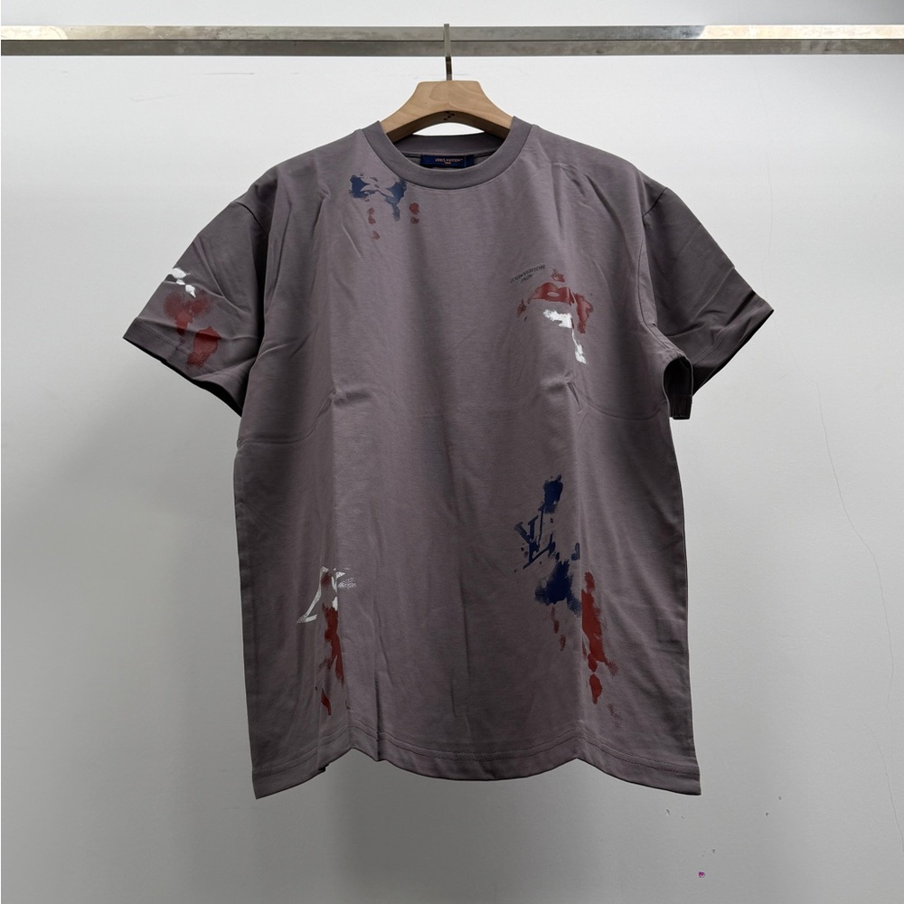 Louis Vuitton Gray Short-Sleeve Logo Paint-Splash T-Shirt